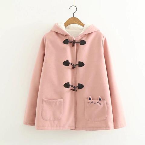 Chaqueta Kawaii rosa para mujer, abrigo escolar con capucha de algodón de manga larga gruesa de estilo japonés, informal con gráfico de gato bonito, novedad de otoño e invierno ► Foto 1/6