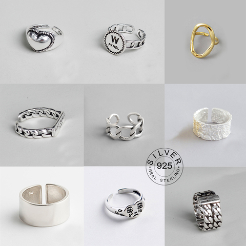 Anillos de plata de ley S925 para mujer y hombre, anillos abiertos ajustables con letras Punk, para dedo, regalos de joyería de fiesta ► Foto 1/6