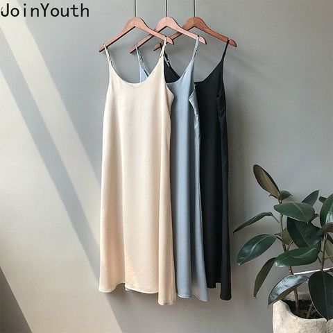 JoinYouth de satén Vintage vestido de las mujeres 2022 elegante cuello en V Sexy Vestidos de verano otoño 2022 mujer coreana Vestidos J005 ► Foto 1/6