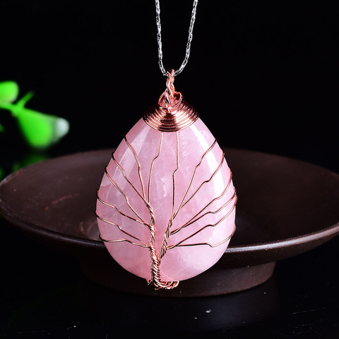 Colgante de amatista de cristal Natural para hombres y mujeres, joyería de cuarzo rosa, colgante de árbol de la vida, Mineral, 1 ud. ► Foto 1/1