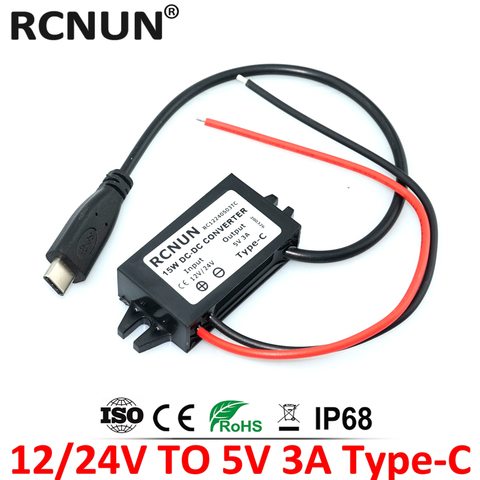 RCNUN-convertidor reductor de CC de 8-32V, 12V, 24V a 5V, 3A, CC, 15W, cargador de fuente de alimentación Buck USB tipo C para carga de iPad de teléfono móvil ► Foto 1/6