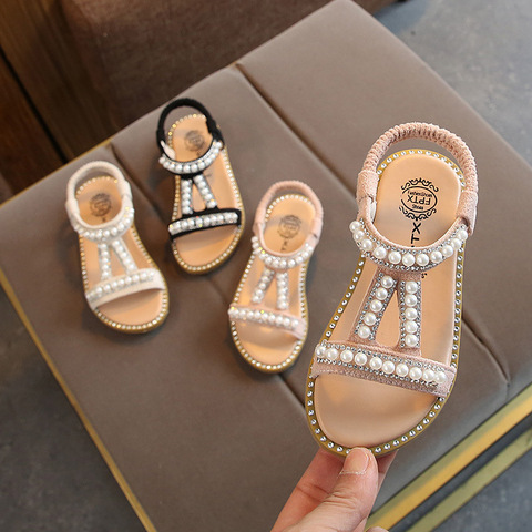 Sandalias con perlas de cristal para niñas pequeñas, zapatos de princesa romana antideslizantes para niños, para verano ► Foto 1/6