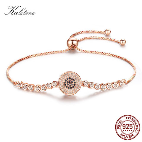 KALETINE-Pulseras de tenis de Plata de Ley 925 para mujer, cuentas de color negro de la suerte, CZ, pulsera de ojos malvados grandes, abalorio, joyería de oro rosa para hombre ► Foto 1/6