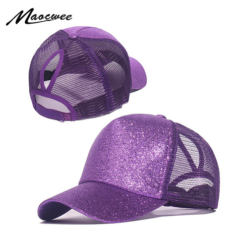 Gorras de béisbol de moda para mujeres y niñas, Gorra con cola de caballo, lentejuelas, moño brillante desordenado, Gorra con visera, Gorra de sol, gorras casuales de béisbol con cola de caballo ► Foto 1/6