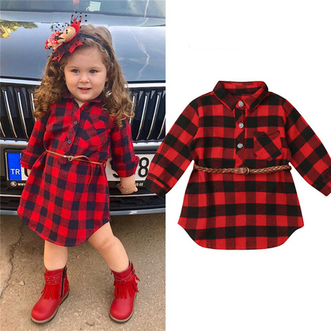 Vestido de Navidad para niños recién nacidos, ropa de algodón rojo a cuadros de princesa de manga larga para fiesta, de invierno, de 0 a 5T ► Foto 1/6