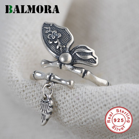 BALMORA-Anillos abiertos de Plata de Ley 925 auténtica para mujer, joyas de plata de mariposa originales para amantes, regalos Retro, joyería ► Foto 1/6