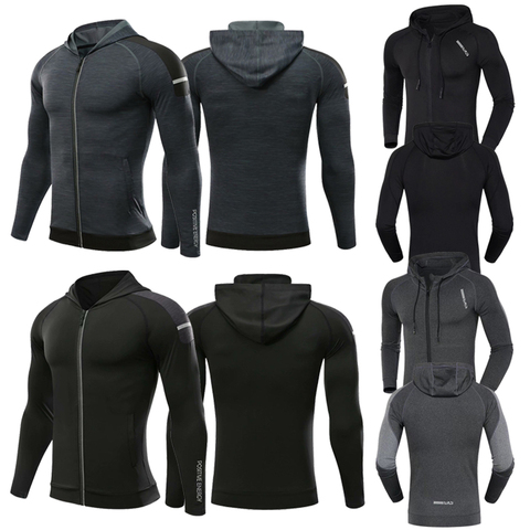 Gimnasio de los hombres sudaderas con capucha para correr hombre Fitness deporte chaqueta de abrigo ropa deportiva Jogging Camisa con capucha al aire libre sudadera ► Foto 1/6