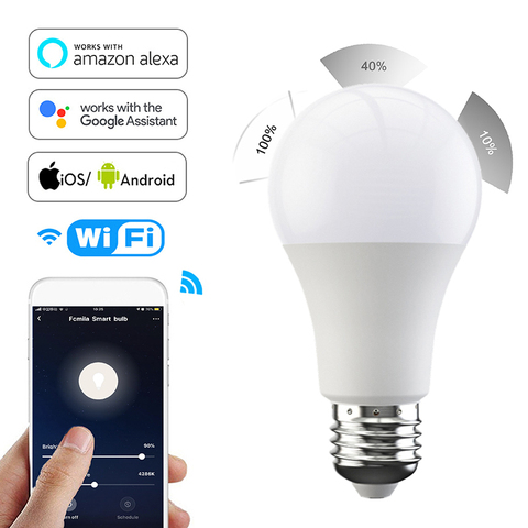 Fcmila 15W Wifi inteligente bombilla de intensidad regulable LED E27 B22 WiFi bombilla de luz 2000-7000K frío y cálida voz Control con Alexa de Google ► Foto 1/6