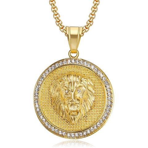 HIP Hop-collar de titanio 316L con diamantes de imitación, pendientes con cabeza de león, joyería, Color dorado ► Foto 1/5