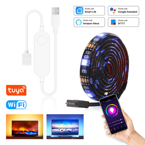 Tira de luces LED USB de 5V CC, 50CM, 1M, 2M, Tuya, Wifi, lámpara inteligente Flexible, asistente de Google, Alexa, decoración de escritorio, pantalla de luz de fondo tipo TV ► Foto 1/6