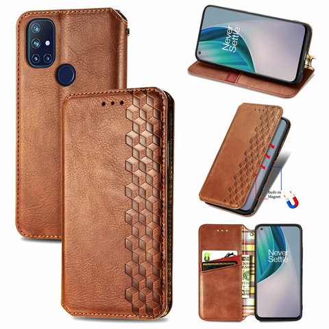 Funda de libro magnética con textura de cuero para Oneplus Nord N10 5G, carcasa de lujo, One Plus Nord N100 N 100 10, Funda a prueba de golpes ► Foto 1/6