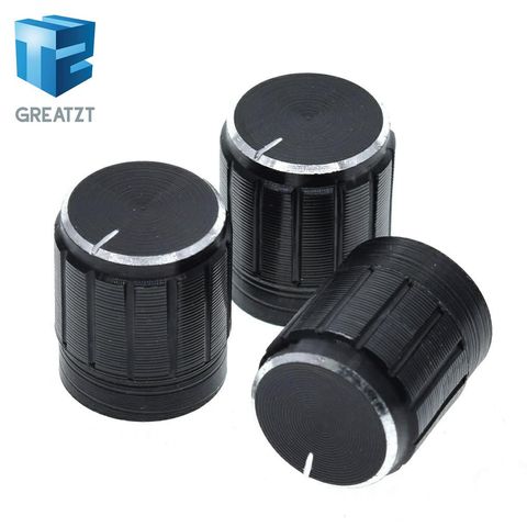 GREATZT-perilla de potenciómetro de aleación de aluminio, interruptor rotativo, perilla de control de volumen, color negro, para bricolaje, 15x17mm, 10 Uds. ► Foto 1/6