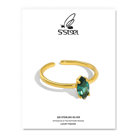 S'STEEL-Anillo de esmeralda de Plata de Ley 925, anillo abierto personalizado de oro minimalista, joyería fina 925 ► Foto 1/6