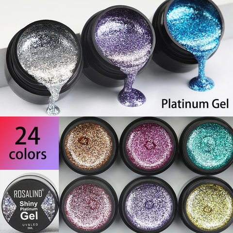 ROSALIND Gel de esmalte de uñas, platino brillante uñas de arte para manicura de Gel Lak UV colores Base superior capa de imprimación híbrido barnices ► Foto 1/6