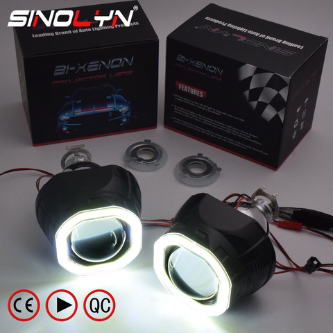 Sinolyn H4 H7 lentes de faro LED Ojos de Ángel bi-xenon proyector negro Kit 2,5 lentes HID para luces de coche accesorios de modificación DIY ► Foto 1/6
