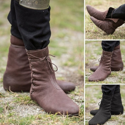 Botas de cuero de caballero Medieval Hunter Prince para hombres y mujeres, zapatos planos vendaje de estilo gótico, Retro, disfraces de Cosplay ► Foto 1/6