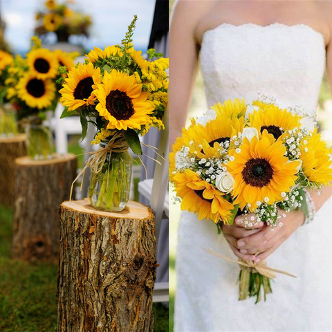 Ramo de girasoles artificiales de 7 ramas, flores falsas de seda, DIY, centros de mesa para boda, decoración para el hogar y fiestas ► Foto 1/6