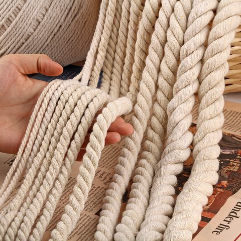 Cuerda 100% algodón para bolso de decoración, accesorios textiles para el hogar de 5/10 m, 6/8/10/12 mm, 3 partes de cable trenzado artesanal ► Foto 1/6