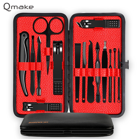 Qmake-Kit de manicura profesional, cortauñas de acero inoxidable, herramientas de pedicura, recortador de dedos de las uñas, funda para regalo ► Foto 1/6