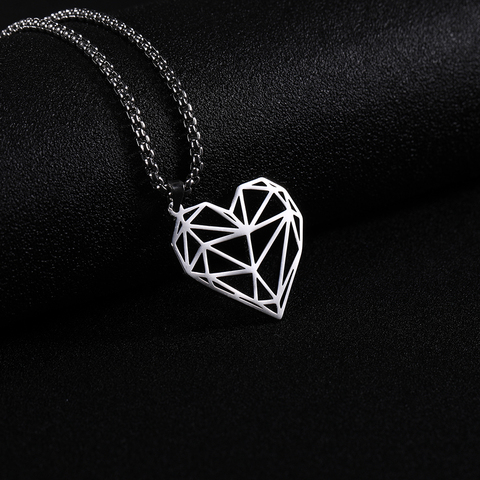 Skyrim-colgante de acero inoxidable con forma de corazón para mujer y niña, cadena larga sencilla, collares con iniciales, regalo de joyería ► Foto 1/5