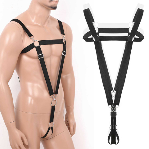 Bdsm esclavo cuerda Bondage hombres fetiche Gay tirantes elásticos de Metal con anillo completo arnés corporal para el pecho cinturón ropa interior ► Foto 1/6