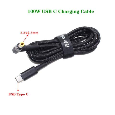 Cable de carga USB tipo C para ordenador portátil, convertidor de enchufe macho de 1,8 m y 100W a 5,5x2,5mm, Cable de carga DC para Asus, Lenovo y Toshiba ► Foto 1/6