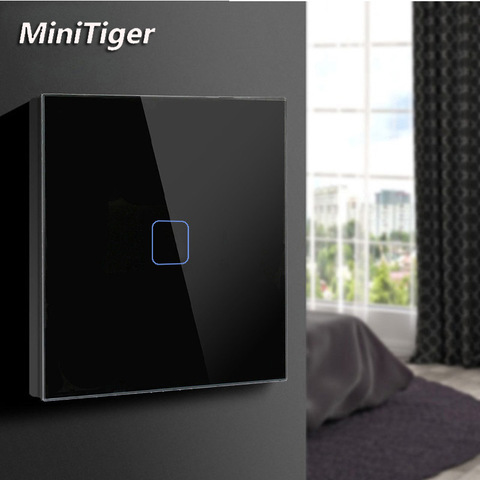 MiniTiger Interruptor táctil para luz LED Bombilla AC 220V 230V, UE/Reino Unido estándar de 2/1 pandilla 1 manera pared interruptor de pantalla táctil de cristal de vidrio ► Foto 1/6