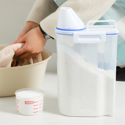 Caja de almacenamiento de polvo para lavado del hogar, portátil, de plástico grande con taza medidora, botella de almacenamiento de arroz, caja de polvo para lavandería WJ916 ► Foto 1/6