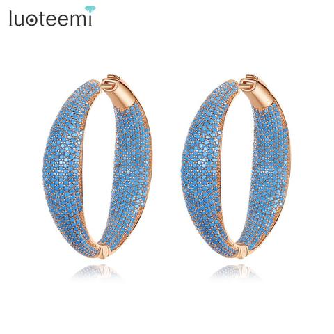 LUOTEEMI-pendientes de tuerca de bucle redondo grande para mujer, joyería azul AAA CZ, joyería de moda, regalos ► Foto 1/6