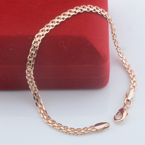 3,5mm de ancho de las mujeres de los hombres 585 Color oro rosa tejido pulseras con freno joyería de cadenas ► Foto 1/6