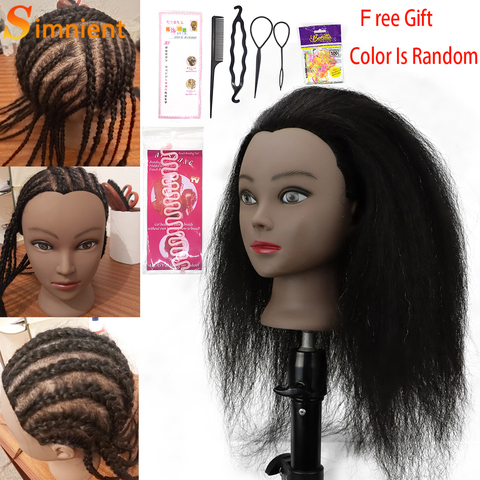 Cabeza de maniquí Afro para trenzar el cabello Real, cabeza de práctica, maniquí de entrenamiento, cabezales simulados, peinados de estilismo profesional ► Foto 1/6