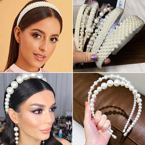 Diadema de perlas para el pelo para mujer, accesorios geométricos para el cabello, adorno para el cabello, moda 2022 ► Foto 1/6