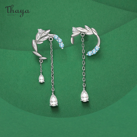 Thaya-pendientes Chapado en plata de primera ley con forma de flor para mujer, aretes, plata esterlina 925, cristal Artificial, color azul, fiesta ► Foto 1/6