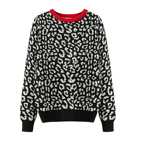 2022 coreano Jersey de punto Otoño Invierno suéter de las mujeres de gran tamaño suéteres mujer leopardo moda de jacquard de mezclas de lana Jersey ► Foto 1/6