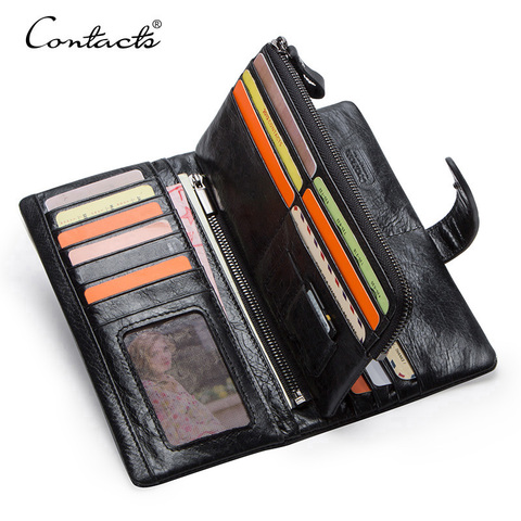 CONTACT'S-cartera larga de piel auténtica para hombre, billetera masculina con bolsa con cierre para teléfono, monedero pequeño ► Foto 1/6