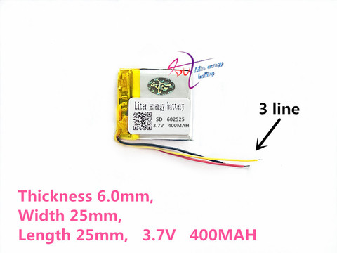 Pilas recargables de polímero de litio li-po para Mp3, MP4, MP5, GPS, móvil, bluetooth, 3 líneas, 602525, 3,7 V, 400mAh, 552525 ► Foto 1/1