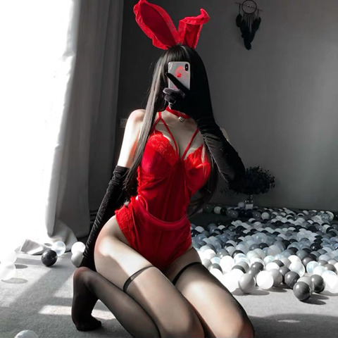 Chica conejito Anime Sexy traje de mucama Cosplay Lencería mono de conejo atuendo erótico las mujeres envuelto pecho dulce regalo para novia ► Foto 1/6