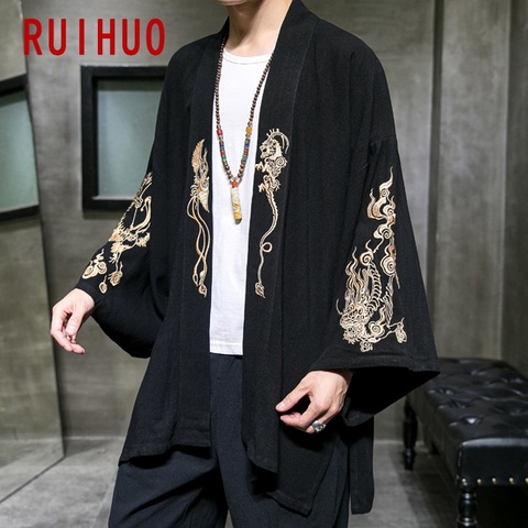 RUIHUO Bordado de dragón Kimono chaqueta hombres chaqueta abrigo chaqueta Bomber de calle hombres Hip Hop hombres Windbreaker chaqueta 5XL 2022 nuevo ► Foto 1/6