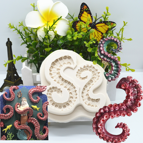 Tentáculos-Molde de silicona de pulpo para pastel, decoración de encaje de Chocolate, Diseño Artesanal, repostería, postre, Fondant, Molde de resina, herramienta de cocina para hornear ► Foto 1/6