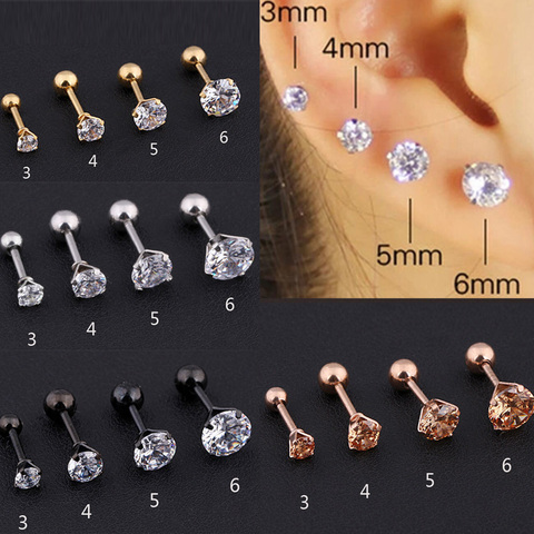 Pendientes de acero inoxidable con circonita de 4 puntas para hombre y mujer, Piercing para el cartílago del trago, 1 Uds. ► Foto 1/6