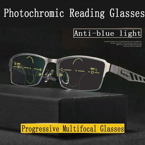 Gafas de lectura fotocromáticas para hombres y mujeres, lentes de presbicia con marco de Metal Ultra ligero, graduadas, multifocales, para hipermetropía ► Foto 1/6