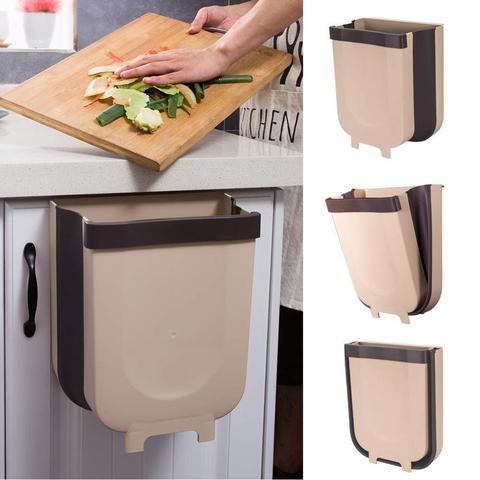 LMETJMA 9L plegable de la basura de la cocina cubo basura colgar colgador para puerta de armario cubo de basura para dormitorio baño KC0309 ► Foto 1/6