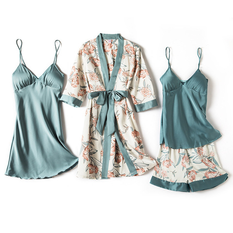 Conjunto de 4 piezas de Pijama Sexy para Mujer, ropa de dormir con almohadillas en el pecho, para el hogar ► Foto 1/5