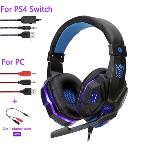 Auriculares estéreo de graves profesionales para Gamer, cascos con cable PS4 X BOX con micrófono de luz Led para ordenador y portátil ► Foto 1/6