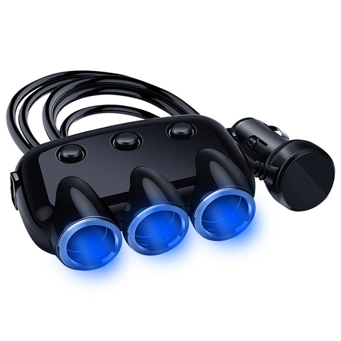 Puerto USB Dual 3 vías 3.1A azul Led enchufe de encendedor de coche divisor Hub adaptador de corriente 12V-24V para iPad Smartphone DVR GPS ► Foto 1/6