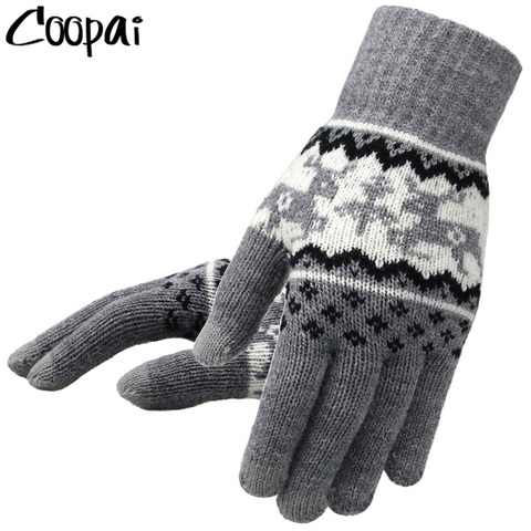 Guantes de punto para mujer, guantes con dedos completos, suaves, con patrón de ciervo de Navidad, pantalla táctil, para invierno ► Foto 1/6