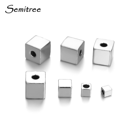 Semitree 50 piezas 2,5mm 3mm 4mm 6mm de acero inoxidable cubo perlas de espaciador cuadrado suelta perlas pulsera DIY joyería Material ► Foto 1/5