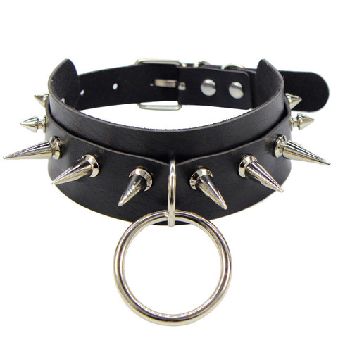 2022 grandes O-Punk Rock gargantillas góticas collares de los hombres de las mujeres de cuero remache de pendientes Collar gargantilla Collar declaración joyería - Historial de precios y revisión