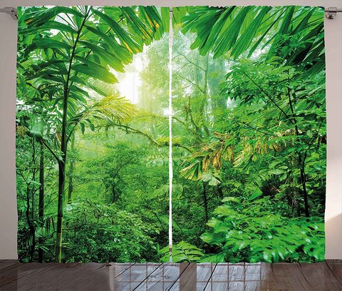 Cortinas naturales de Selva Verde fresca, en el Parque Nacional de Costa Rica, selva Tropical, foto, sala de estar y dormitorio ► Foto 1/4