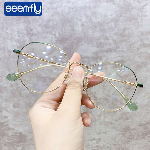 Seemfly-gafas con montura metálica para niños y niñas, lentes de miopía redondas irregulares, antirayos azules, Unisex, con montura de gotas de agua, color verde y negro ► Foto 1/6